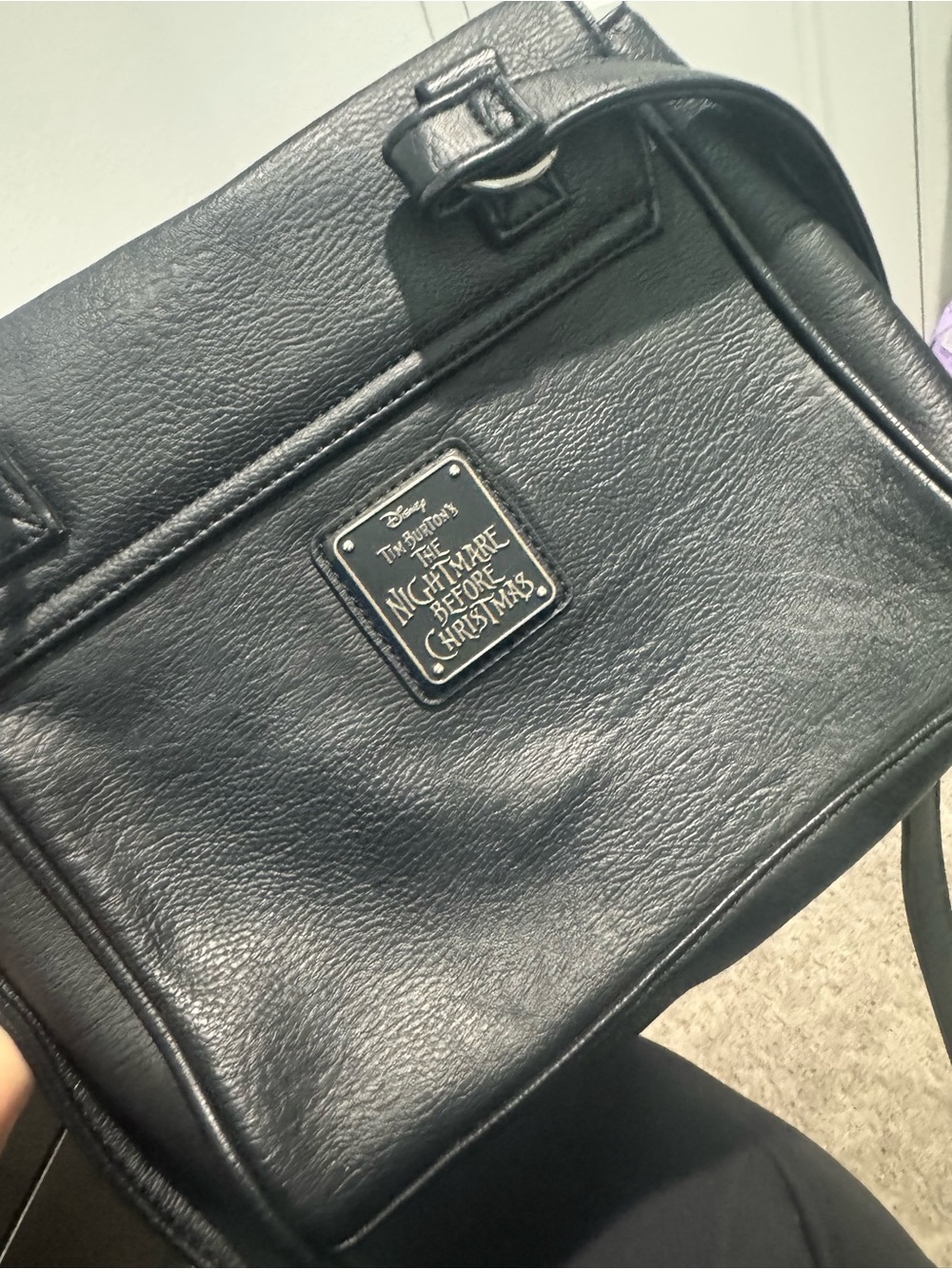 Loungefly Nightmare Before Christmas Black Studded Crossbody Bag with Bat Accent - Picture 7 of 7